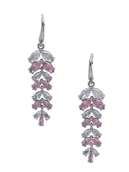 Pink Leaf Cluster Drop Earrings