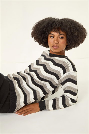 Black Wave Stripe Knitted Jumper