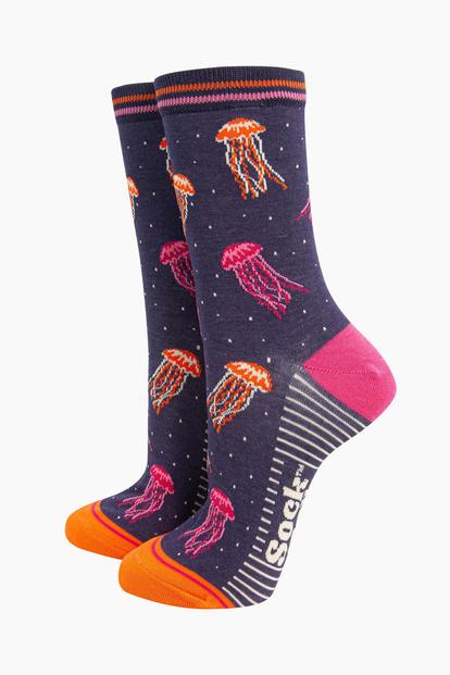 Blue Jellyfish Bamboo Socks - Navy