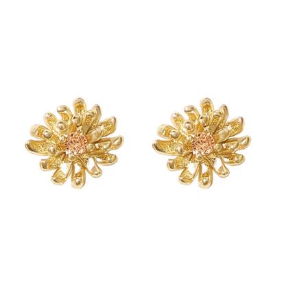 Metallic Citrine November Birthstone Chrysanthemum Birthflower Earrings