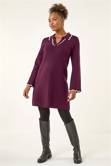 Purple Scalloped Edge Knit Dress