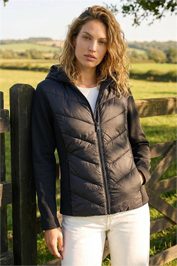 Black Contrast Hooded Padded Jacket