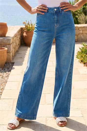 Multi Cotton Blend Wide Leg Stretch Jeans