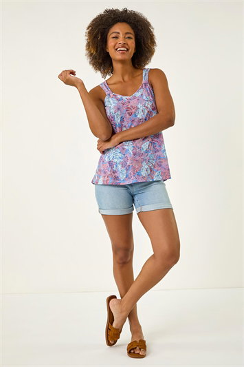 Purple Burnout Leaf Print Vest Top