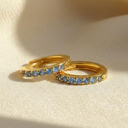 Blue Blue Topaz December Birthstone Small Huggie Earrings