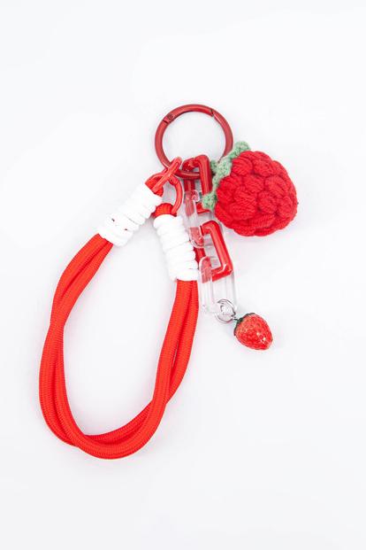 Red Strawberry Clip On Bag Knitted Charm