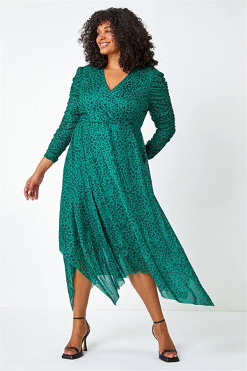 Curve Leopard Print Hanky Hem Wrap Midi Dress 14450634