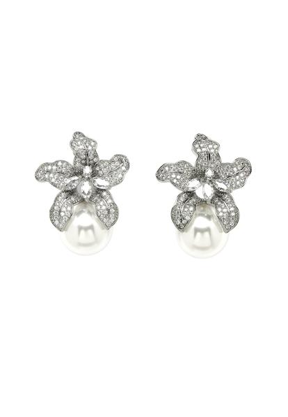 Metallic Bridesmaid Silver-Colored Crystal Earrings