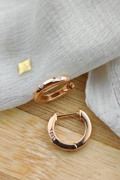 Metallic Sterling Silver Slim Round Zircon Dainty Everyday Hoop Earrings