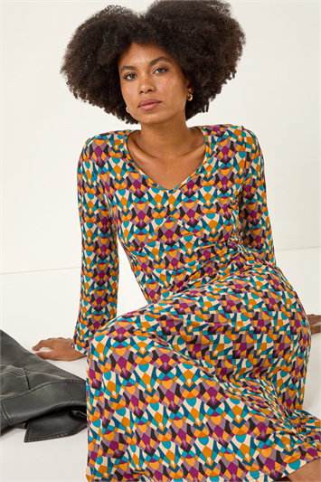 Geo Print Stretch Midi Dress 14754501