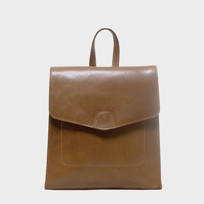 Black 'Margaret' Natural Grain Polished Leather Flap Over Backpack