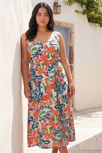Curve Print Plait Belt Strappy Midi Dress 14876109