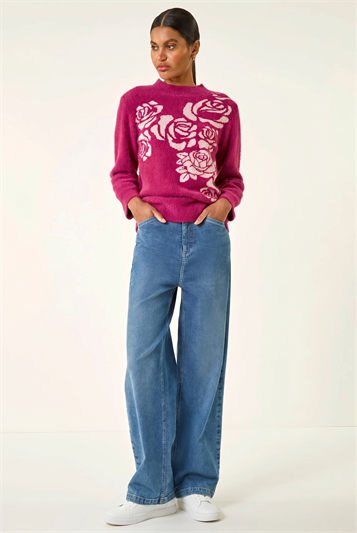 Pink Contrast Rose Knit Jumper