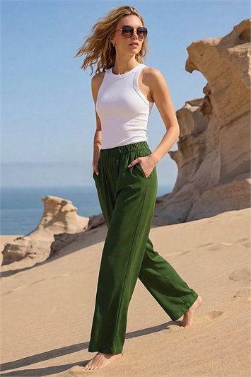 Green Crepe Elasticated Waist Trouser