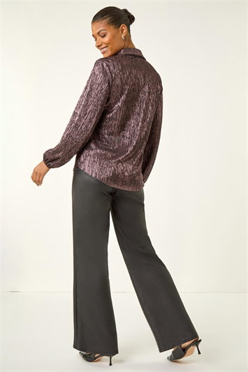 Foil Plisse Button Up Blouse 10134579