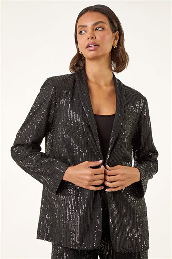 Black Relaxed Sequin Blazer