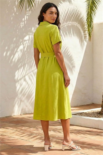 Linen Look Belted Shirt Dress 14732549