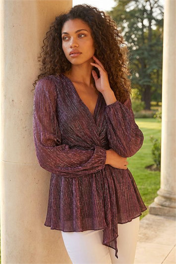 Pink Petite Shimmer Twist Stretch Top