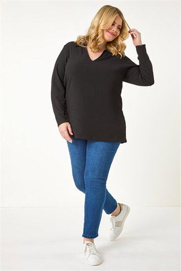 Curve Stretch V-Neck Collared Top 19360408