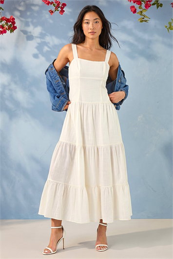 White Petite Seam Detail Midi Dress