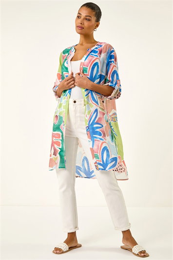 Abstract Print Button Up Longline Blouse 10222969