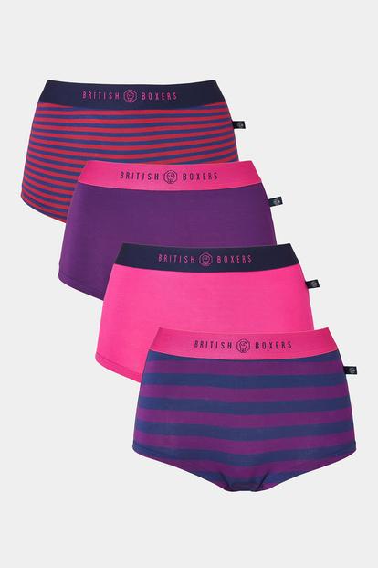 Multi Pack Of Four "Cherry Pie" Bamboo Hipster Boxers Briefs
