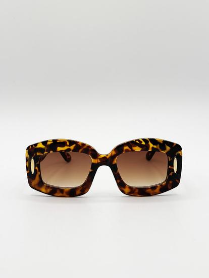 Brown Oversized Chunky Rectangle Sunglasses In Tortoise