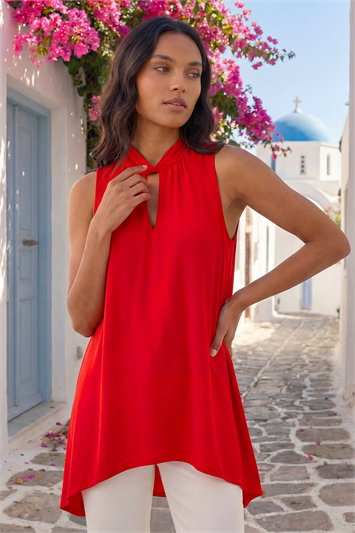 Red Keyhole Front Stretch Top