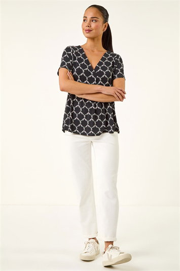 Petite Abstract V-Neck Stretch Top 19489908