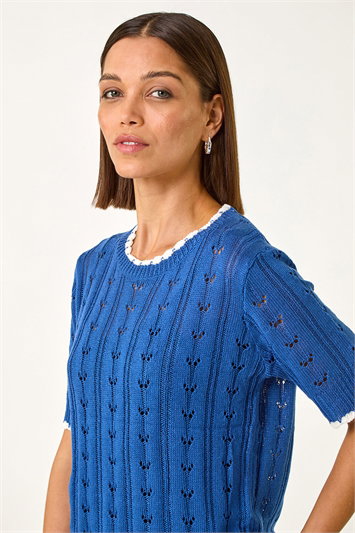 Blue Dainty Pointelle Top