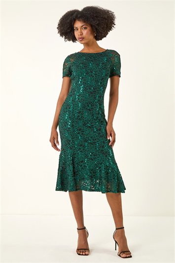 Metallic Lace Sequin Midi Dress 14068234
