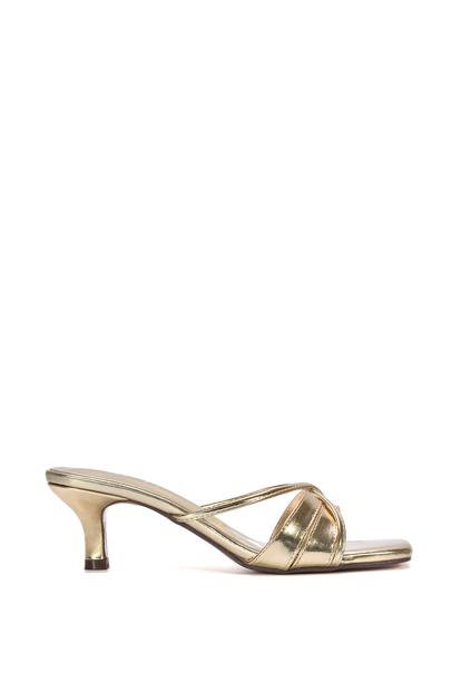 Black 'Claudia' Mid Heeled Sandal Slip On Mules With Square Toe