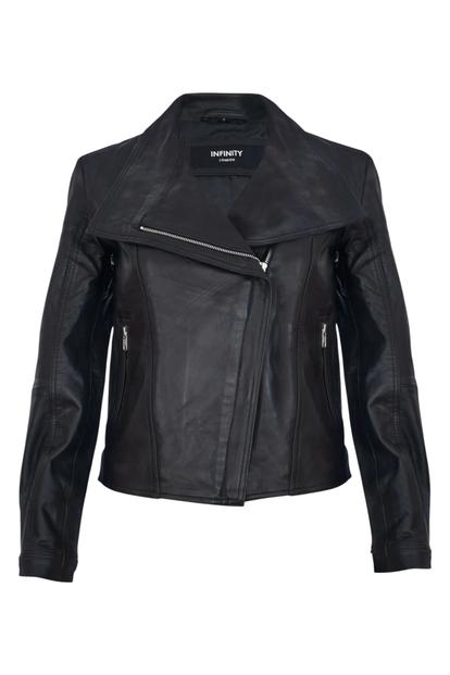 Black Womens Leather Biker Jacket - Riga