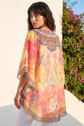 Abstract Embellished Overlay Top 20260496