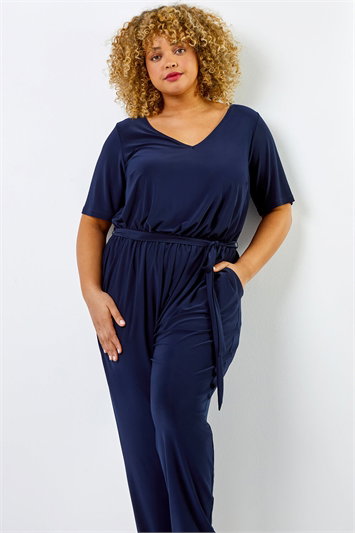 Curve Tie Waist Jersey Jumpsuit 14275460