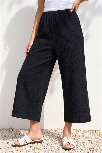 Black Petite Textured Cropped Stretch Trouser