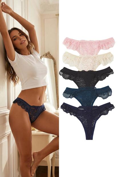 Multi 5 Pack Floral Lace Frill Trim Brazilian Briefs Set