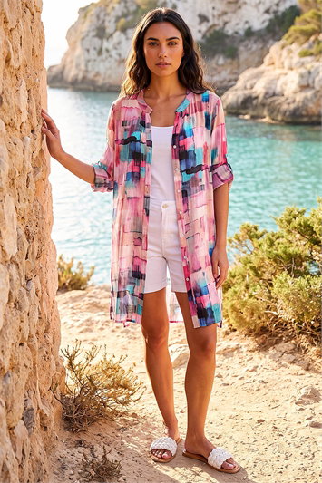 Abstract Print Longline Blouse 10128972
