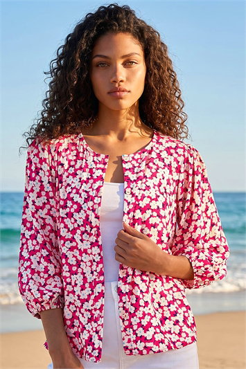 Pink Petite Ditsy Floral Button Up Blouse