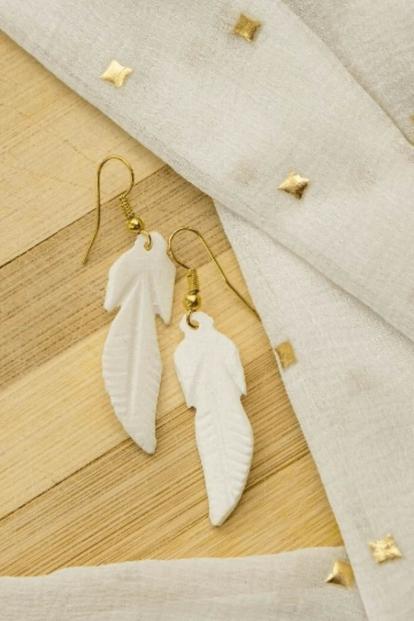 White The Colourful Aura Leaf Shell Long Drop Hook Earrings, White