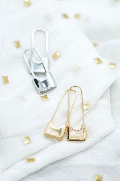 Metallic Safety Pin Paperclip Hoop Earrings