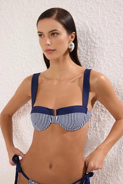 Multi Striped Color Block Padded Balconette Bikini Top With Wide Straps