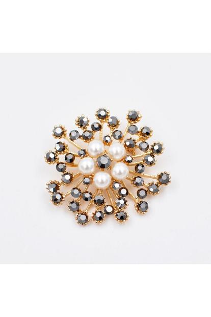 Metallic Vintage Brooch With Pearl And Crystal
