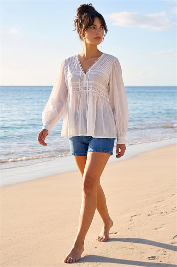 Dusk Cotton Lace Pintuck Top 20249294