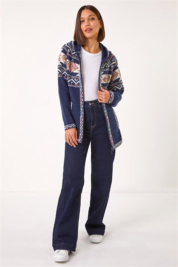 Jacquard Zip Through Knit Cardigan 16166360