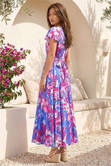 Abstract Floral Ruched Midi Dress 14841572