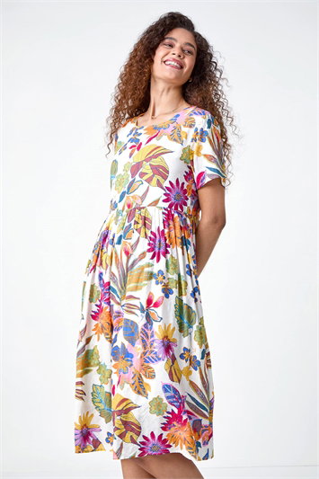 Floral Print Cotton Midi Dress 14595834