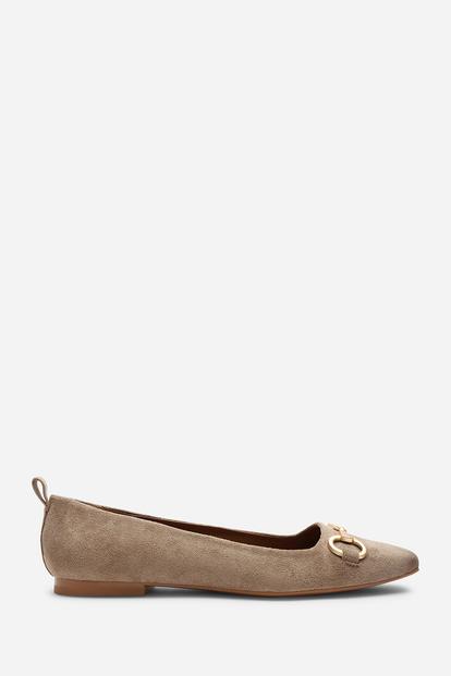 Cream Lauren' Suede Wide Ballet Flats With Front Buckle Detail