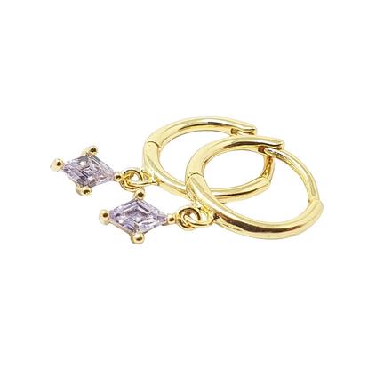 Purple Alexandrite June Birthstone Delicate Gold Plated Dangle Hoops