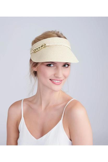 Cream Khari - Embellished Straw Visor - Beige